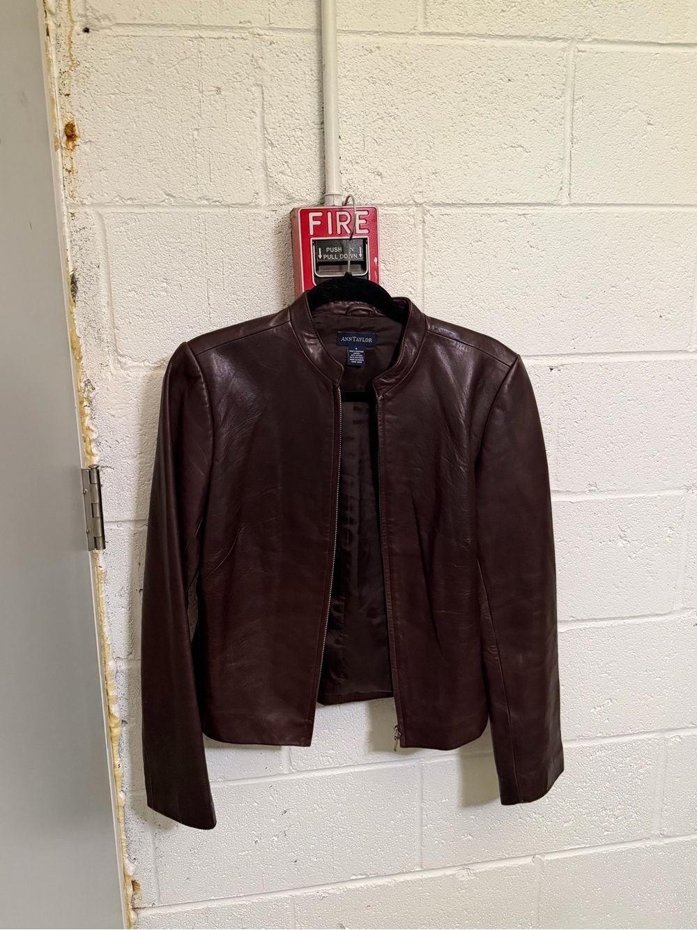 Ann Taylor Brown Leather Collarless Jacket